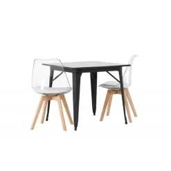 Spisebordssæt Tempe med Spisebordsstole Edvin - Sort og Transparent