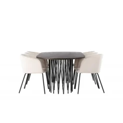 Spisestuesæt Stone med Berit Spisebordsstole - Beige og Mocca