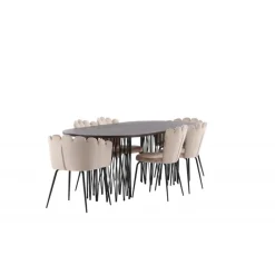 Sten Oval Spisebordssæt - Beige og Mocca