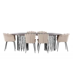 Sten Oval Spisebordssæt - Beige og Mocca