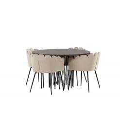 Sten Rund Spisebordssæt - Beige og Mocca