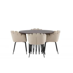 Sten Rund Spisebordssæt - Beige og Mocca