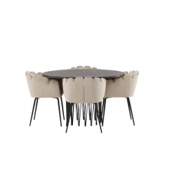 Sten Rund Spisebordssæt - Beige og Mocca