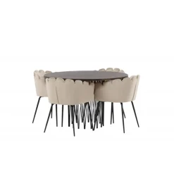 Sten Rund Spisebordssæt - Beige og Mocca