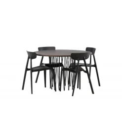 Sten Rundt Spisebordssæt - Sort og Mocca