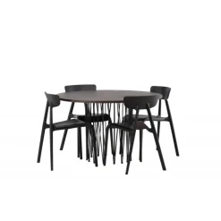 Sten Rundt Spisebordssæt - Sort og Mocca