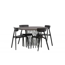 Sten Rundt Spisebordssæt - Sort og Mocca