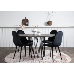 Sten Rundt Spisebordssæt - Sort og Mocca