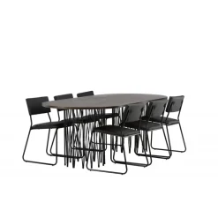 Stone Ovalt spisebordssæt - Sort og Mocca