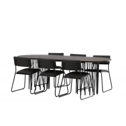 Stone Ovalt spisebordssæt - Sort og Mocca