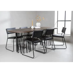 Stone Ovalt spisebordssæt - Sort og Mocca