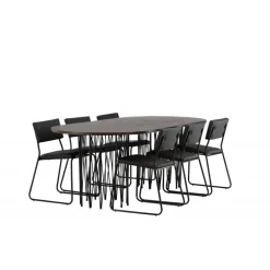 Stone Ovalt spisebordssæt - Sort og Mocca