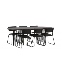 Stone Ovalt spisebordssæt - Sort og Mocca