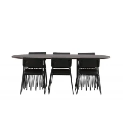 Stone Ovalt spisebordssæt - Sort og Mocca