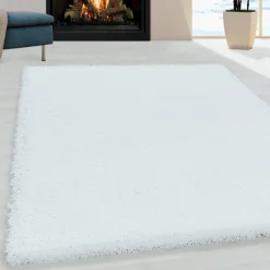 Sydney Shaggy Tæppeløber Ensfarvet - Hvid