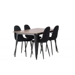 Tempe Spisebordsæt med 4 spisebordstole - Sort og Valnød