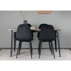 Tempe Spisebordsæt med 4 spisebordstole - Sort og Valnød