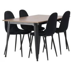 Tempe Spisebordsæt med 4 spisebordstole - Sort og Valnød
