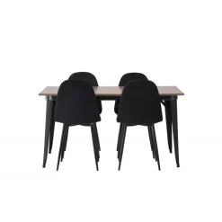 Tempe Spisebordsæt med 4 spisebordstole - Sort og Valnød
