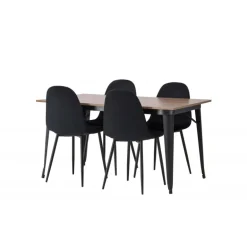 Tempe Spisebordsæt med 4 spisebordstole - Sort og Valnød