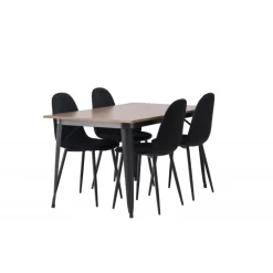 Tempe Spisebordsæt med 4 spisebordstole - Sort og Valnød