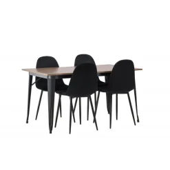 Tempe Spisebordsæt med 4 spisebordstole - Sort og Valnød