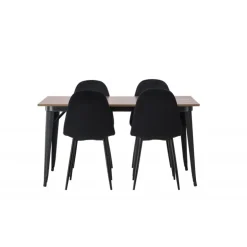 Tempe Spisebordsæt med 4 spisebordstole - Sort og Valnød