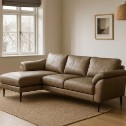 Thyregod Chaiselong Khaki soleda lædersofa - Venstrevendt