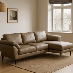 Thyregod Chaiselong Khaki lædersofa Højrevendt