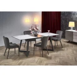 TIZIANO Spisebord med udtræk, top - lys Grå/mørk Grå, ben - mørk Grå