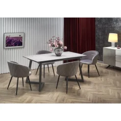 TIZIANO Spisebord med udtræk, top - lys Grå/mørk Grå, ben - mørk Grå