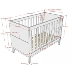 Tremmeseng 60 x 120 cm – Eva Baby cot, hvid