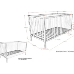 Tremmeseng Dino baby/toddler 70 × 140 cm – hvid