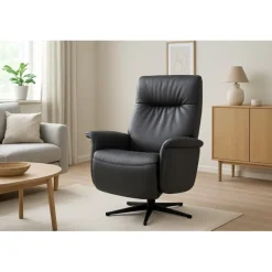 Tristan lænestol m. indbygget skammel og manuel justering - Sort læder