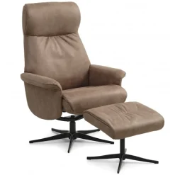 Tristan lænestol med fodskammel - Almond Bull microfiber læder