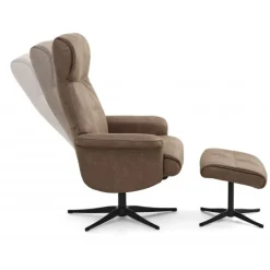 Tristan lænestol med fodskammel - Almond Bull microfiber læder