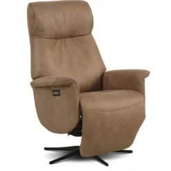 Tristan lænestol med indbygget skammel og 2 motorer - Almond Bull microfiber læder