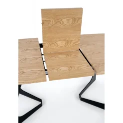 VELDON Spisebord med udtræk, - top - Natur eg, ben - Sort