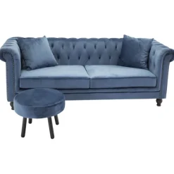 Velvet 3 personers Sofa - Blå og Natur