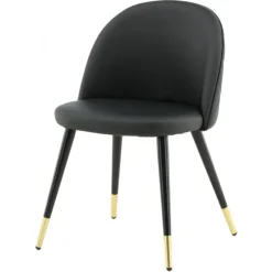 Velvet Spisebordsstol - Sort PU læder og Messing