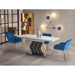 VINCENZO bord Hvid marmor, ben Sort/guld