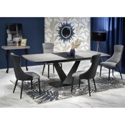 VINSTON Spisebord med udtræk, - top - MørkeGrå / Sort, ben - Sort