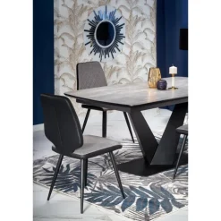 VINSTON Spisebord med udtræk, - top - MørkeGrå / Sort, ben - Sort