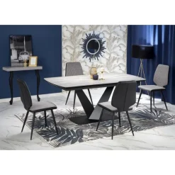 VINSTON Spisebord med udtræk, - top - MørkeGrå / Sort, ben - Sort