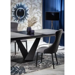 VINSTON Spisebord med udtræk, - top - MørkeGrå / Sort, ben - Sort