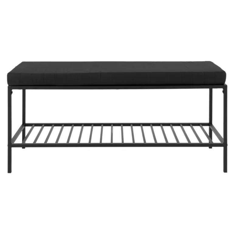 Vita Bænk - Bænk i sort ramme og en sorte hylde og hynde