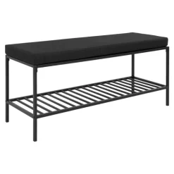 Vita Bænk - Bænk i sort ramme og en sorte hylde og hynde