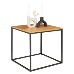 Vita Hjørnebord - Hjørnebord med sort ramme og egetræs look bordplade 45x45x45 cm