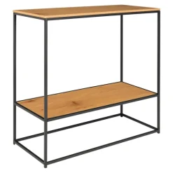 Vita Konsolbord - Konsolbord med sort ramme og egetræslook hylder 80x80x36 cm