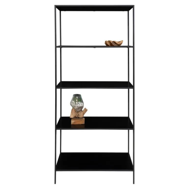 Vita Reol - Reol med sort ramme og 5 sorte hylder 80x36x170 cm